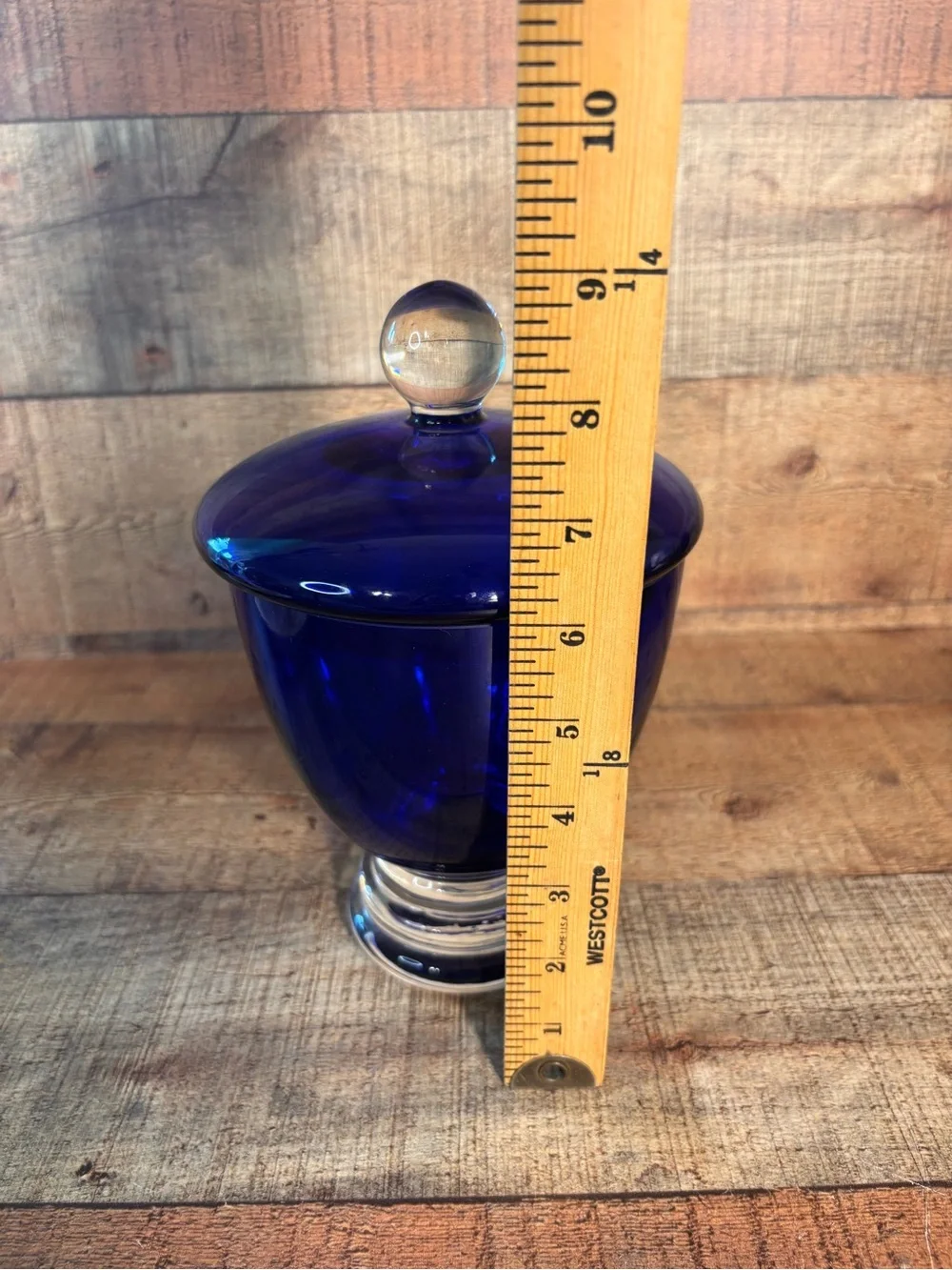 Crate & Barrel Cobalt Blue Glass Candy Jar With Lid Made In Poland Home Decor